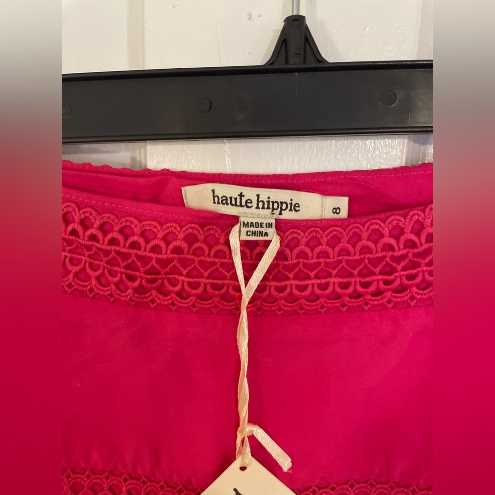 NWT! Haute Hippie Catherine Lace Trimmed Fuscia Cotton Silk Mini Skirt Size 8/L - Picture 5 of 11
